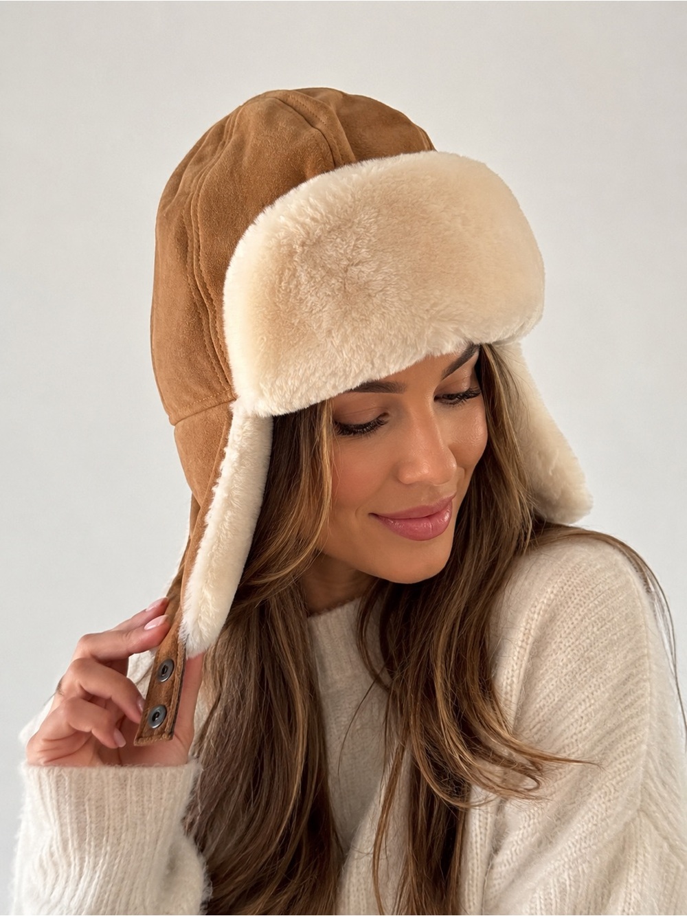 UGG Tan Aviator Hat, Sheepskin, Sherpa Size S/M